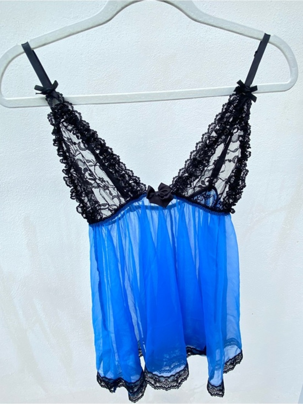 Y2K Black Lace & Blue Mesh Chemise Size S/M